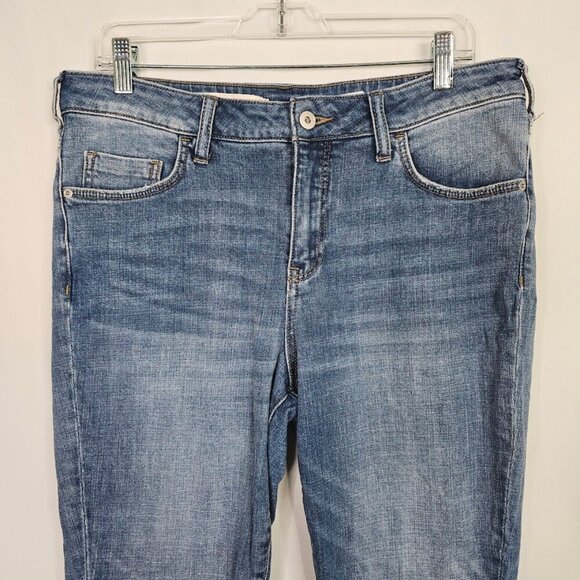 ANTHROPOLOGIE PILCRO Bell Bottom Jeans MEDIUM Wash BLUE w Floral Lace size 30 - Picture 3 of 10